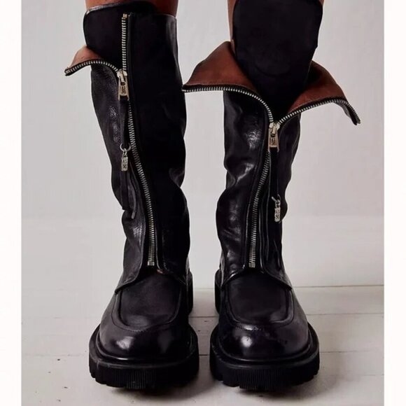 Free People x AS 98 Zayne Zip Front Tall Boots Lug Sole Black Leather US 8 NWOB - Picture 2 of 4